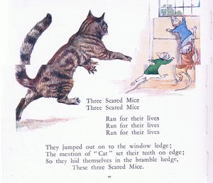 Three scared mice, three scared mice, ran for their lives by Walton Corbould